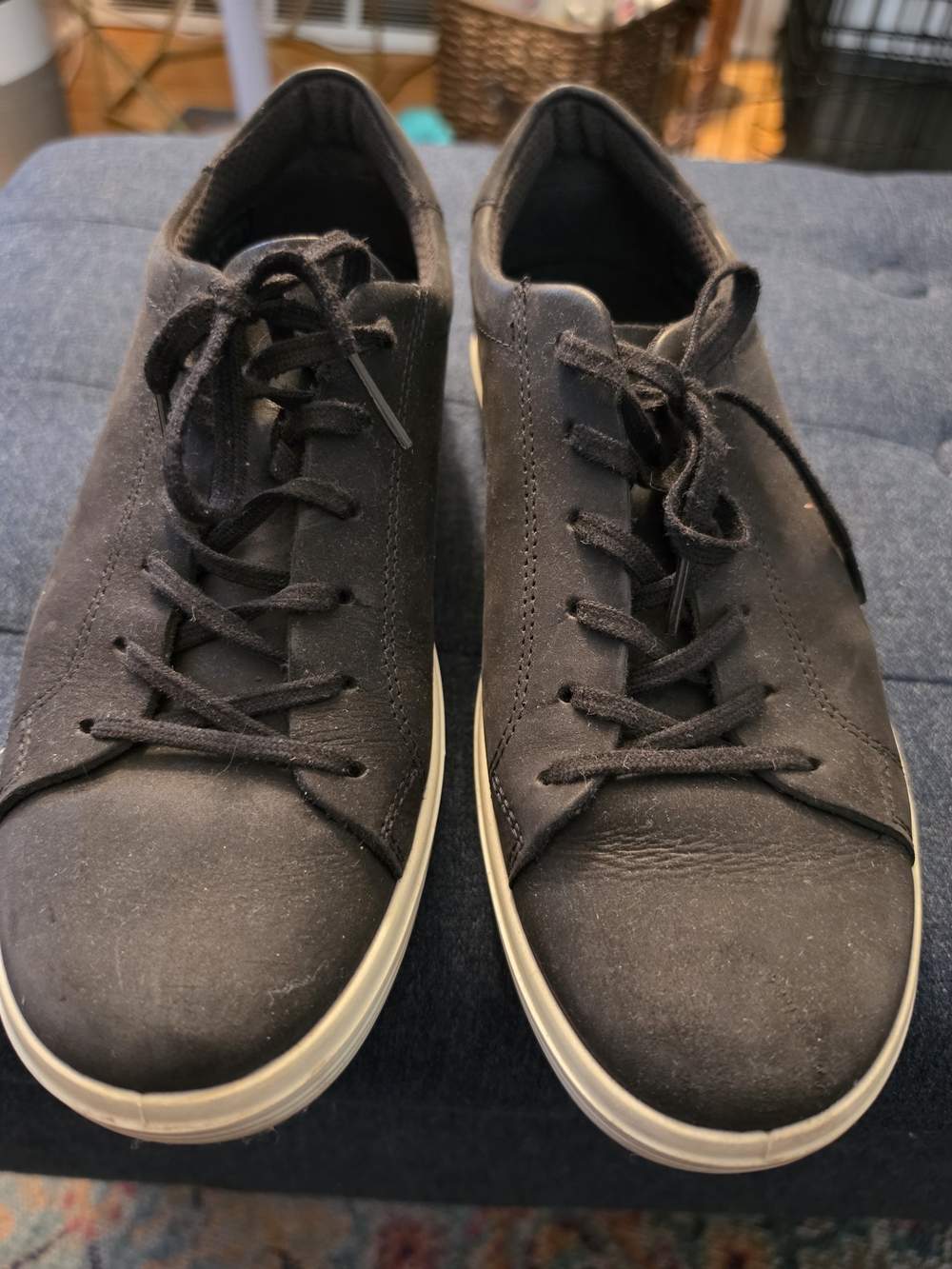 Ecco Suede Black Low-Top Lace-Up Sneakers with White Soles